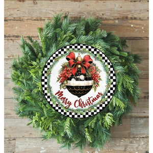 Elegant Merry Christmas Ornament Check Sign - Wreath Enhancement