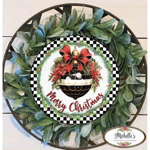 Elegant Merry Christmas Ornament Check Sign - Wreath Enhancement