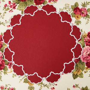 Timeless Red Scalloped Faux Leather Placemat