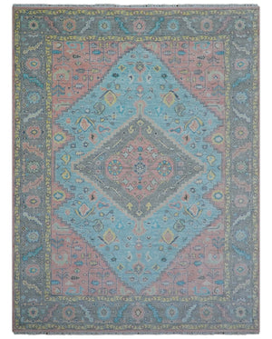 Eliane Custom Made Traditional Style Pink And Blue Hand Knotted Wool Area Rug