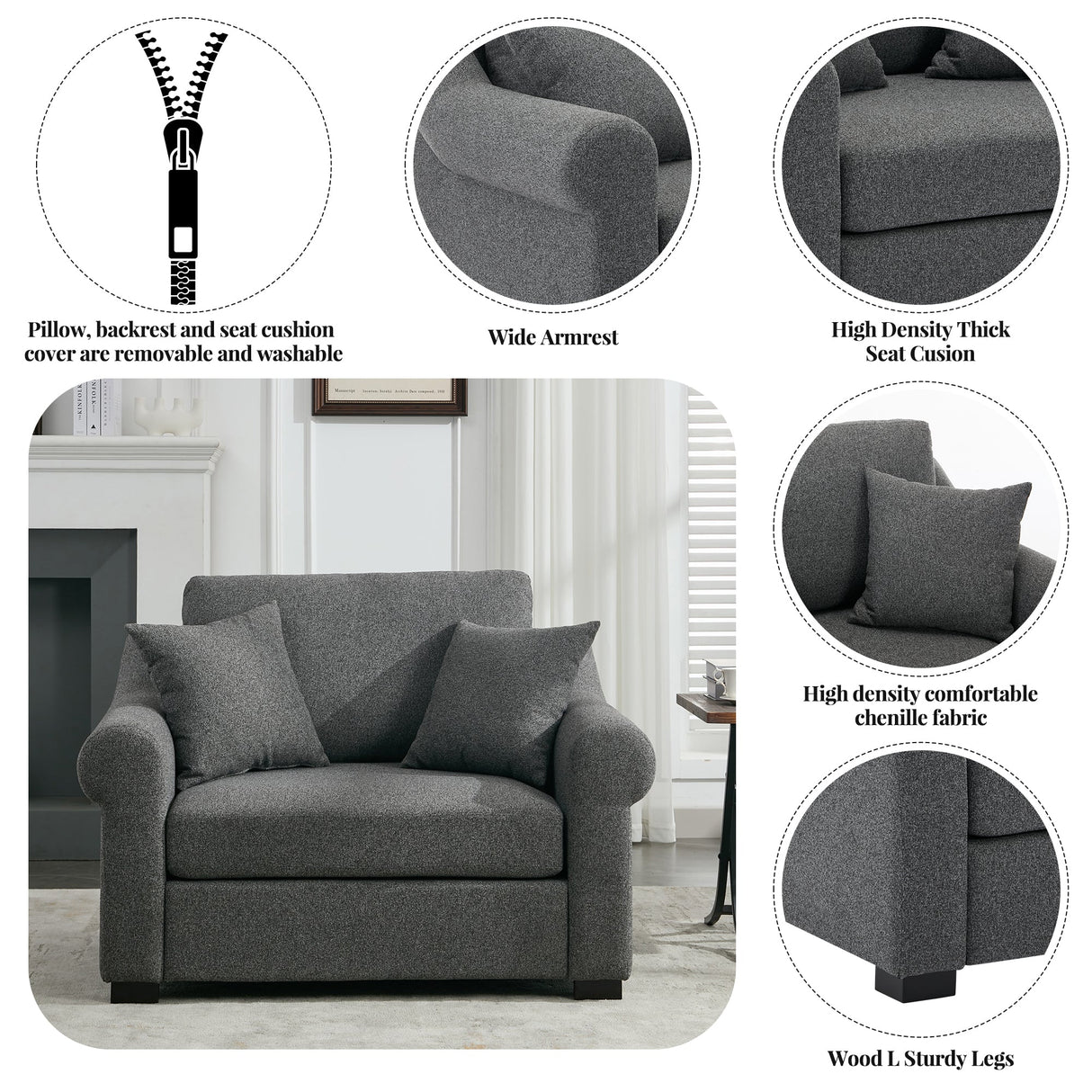 Elicited Upholstered Arm Chair with Wide Armrests and Removable Cushion - Accent Chairs