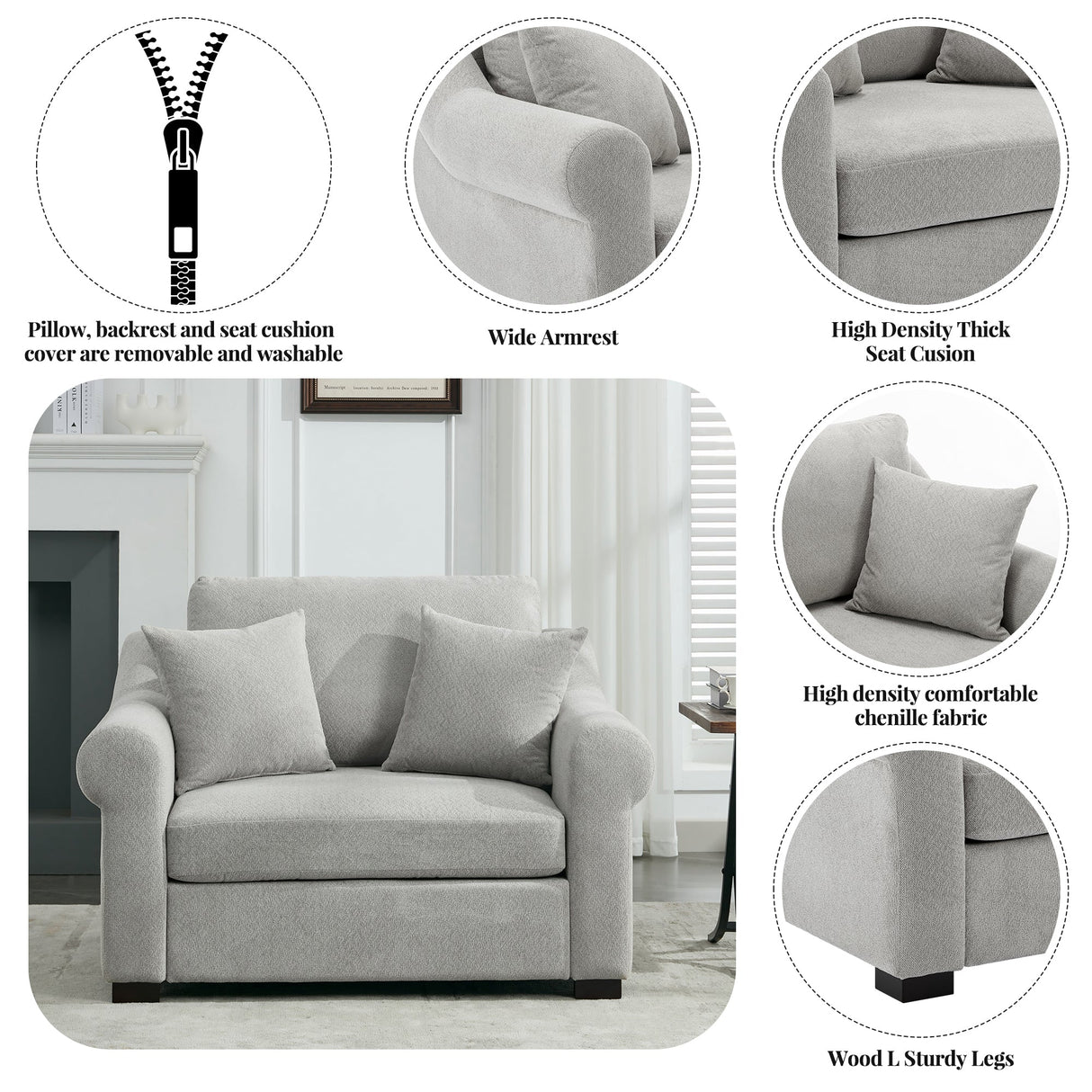 Elicited Upholstered Arm Chair with Wide Armrests and Removable Cushion - Accent Chairs
