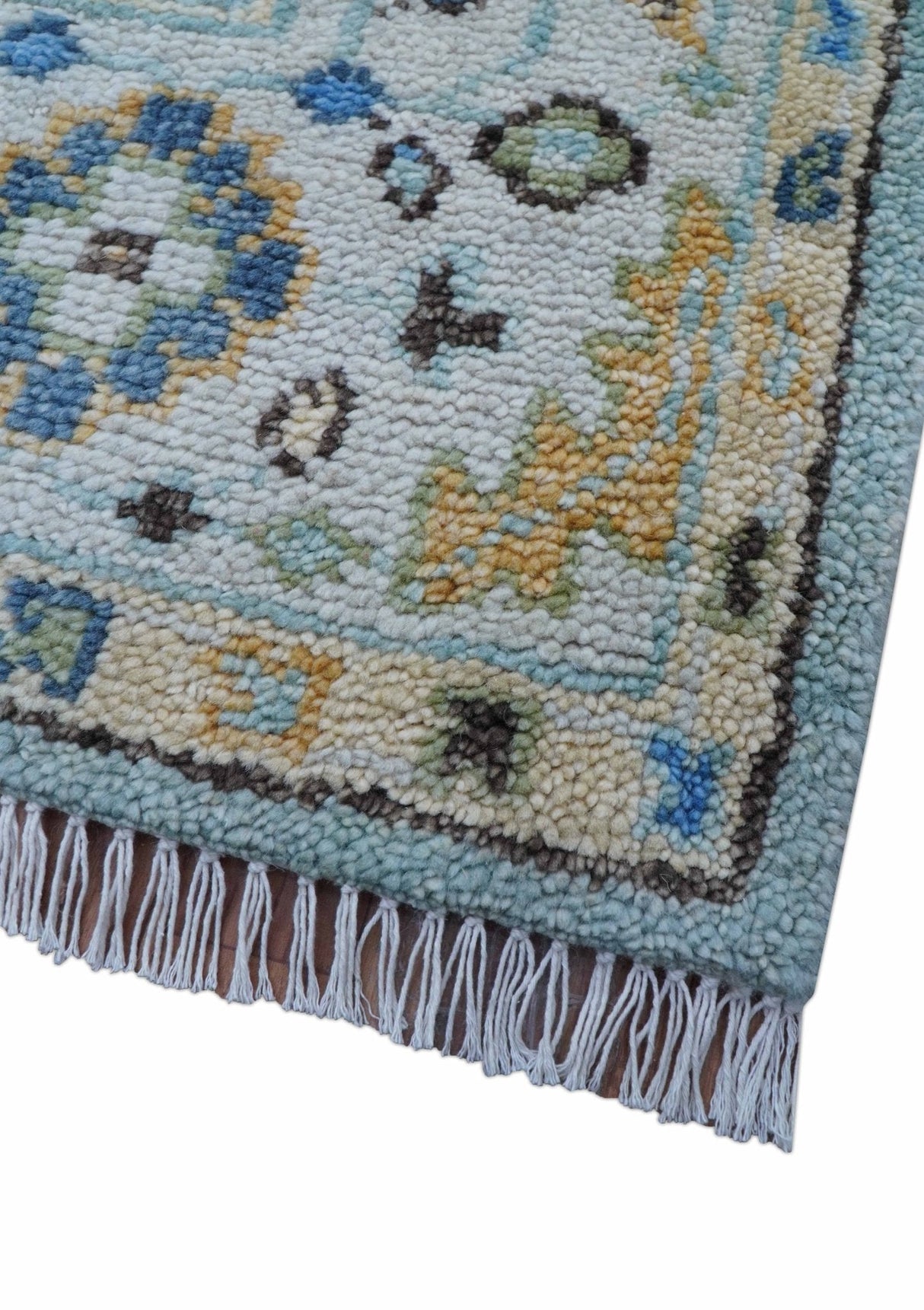 Ellie Blue And Beige Turkish Design Hand Knotted Wool Rug