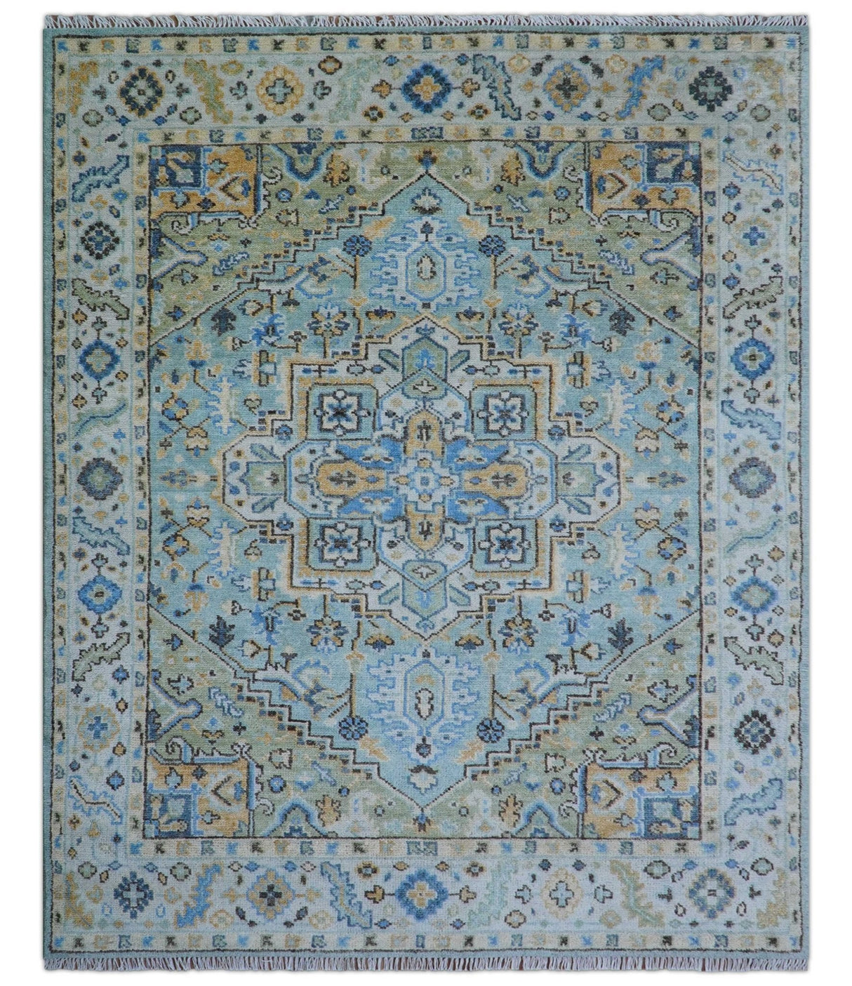 Ellie Blue And Beige Turkish Design Hand Knotted Wool Rug