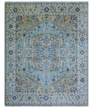 Ellie Blue And Beige Turkish Design Hand Knotted Wool Rug