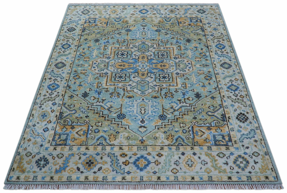Ellie Blue And Beige Turkish Design Hand Knotted Wool Rug