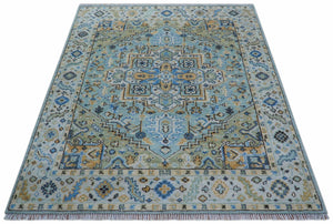 Ellie Blue And Beige Turkish Design Hand Knotted Wool Rug