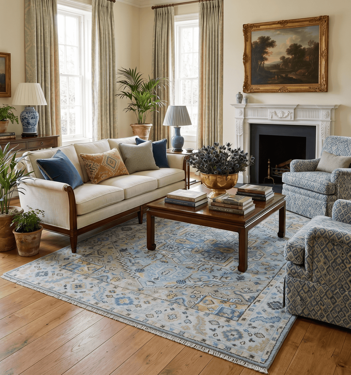 Ellie Blue And Beige Turkish Design Hand Knotted Wool Rug