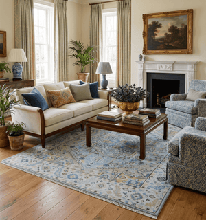 Ellie Blue And Beige Turkish Design Hand Knotted Wool Rug