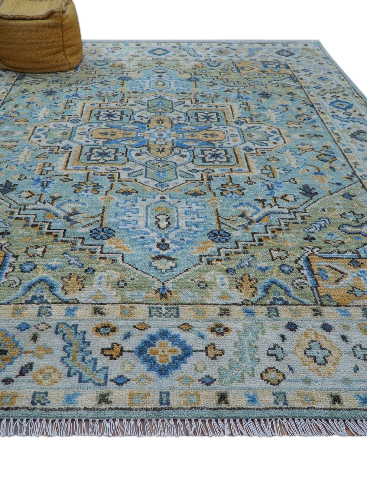 Ellie Blue And Beige Turkish Design Hand Knotted Wool Rug