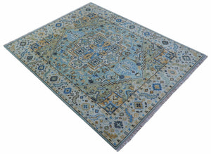 Ellie Blue And Beige Turkish Design Hand Knotted Wool Rug