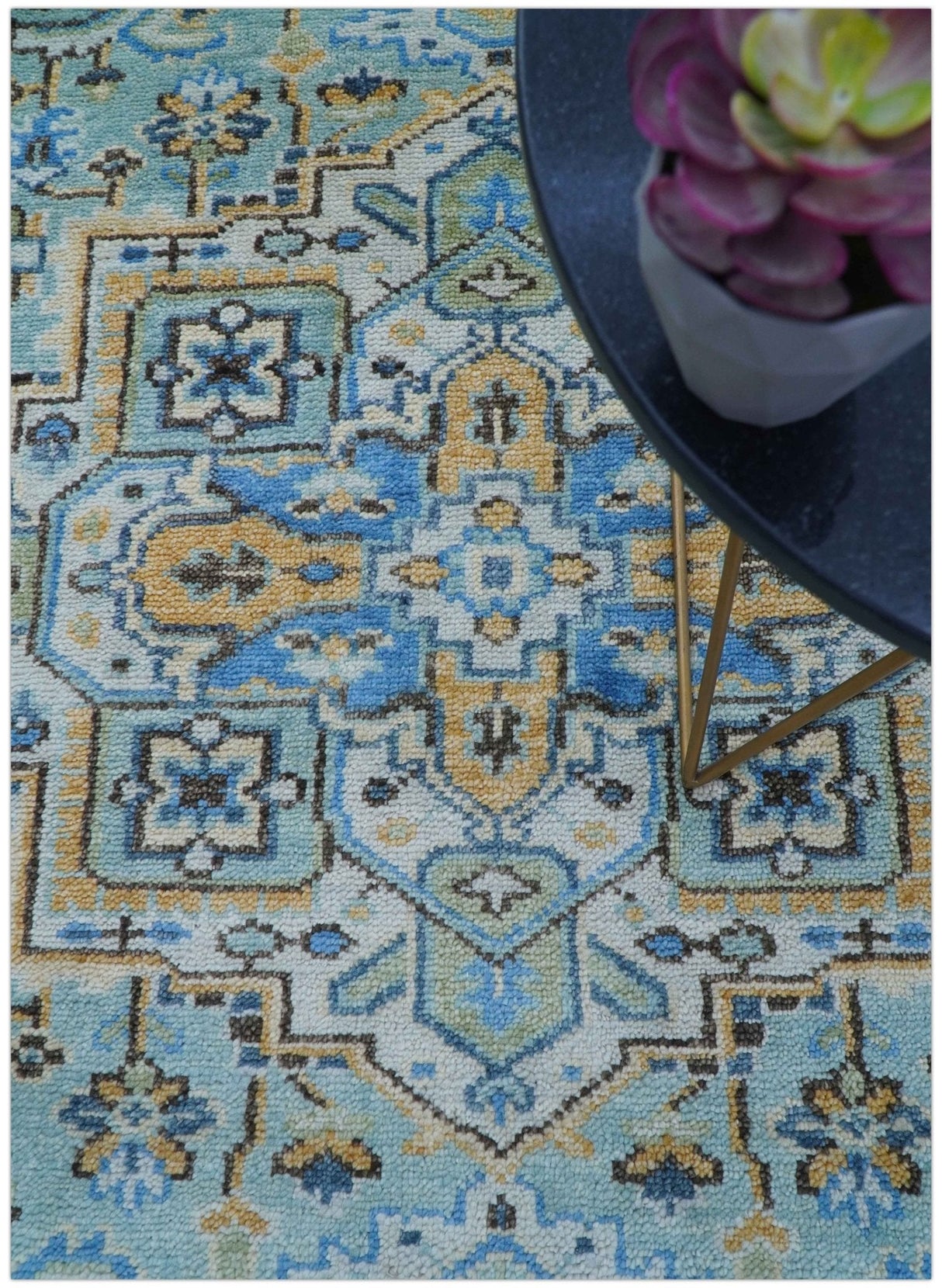 Ellie Blue And Beige Turkish Design Hand Knotted Wool Rug