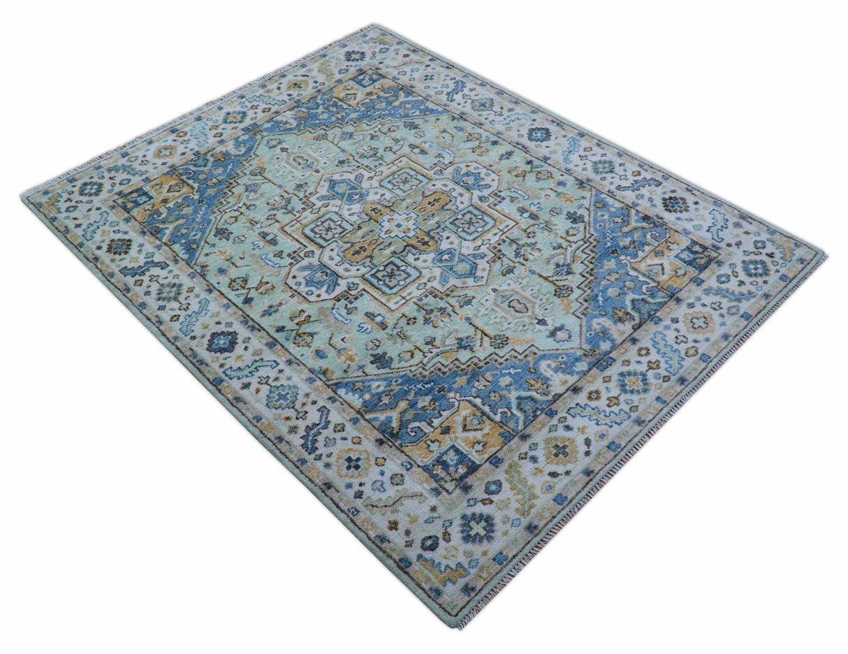Ellie Hand Knotted Light Green And Ivory Turkish Design Wool Rug