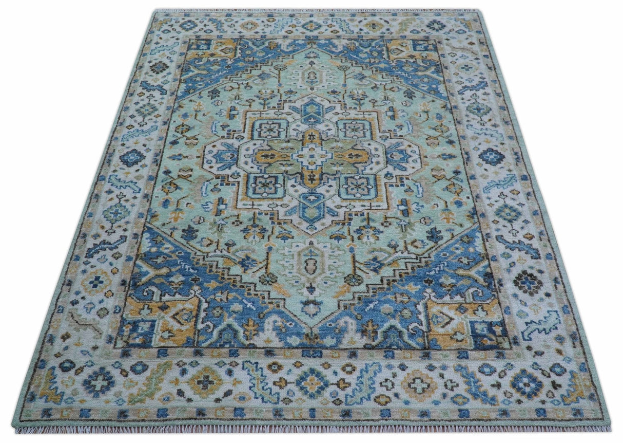 Ellie Hand Knotted Light Green And Ivory Turkish Design Wool Rug