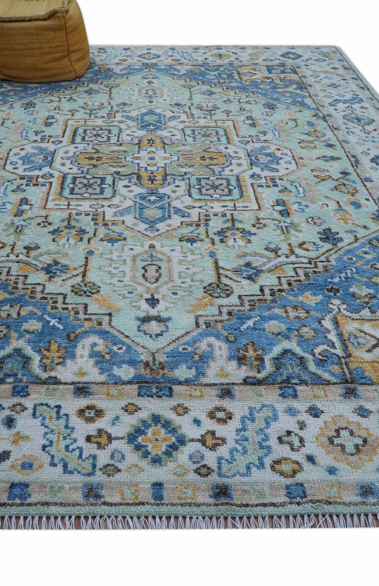 Ellie Hand Knotted Light Green And Ivory Turkish Design Wool Rug