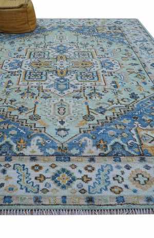 Ellie Hand Knotted Light Green And Ivory Turkish Design Wool Rug