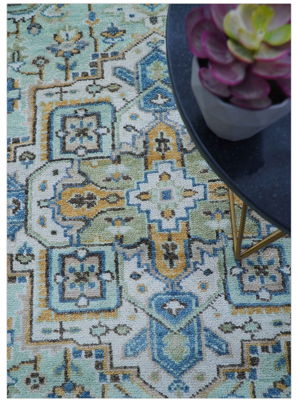 Ellie Hand Knotted Light Green And Ivory Turkish Design Wool Rug