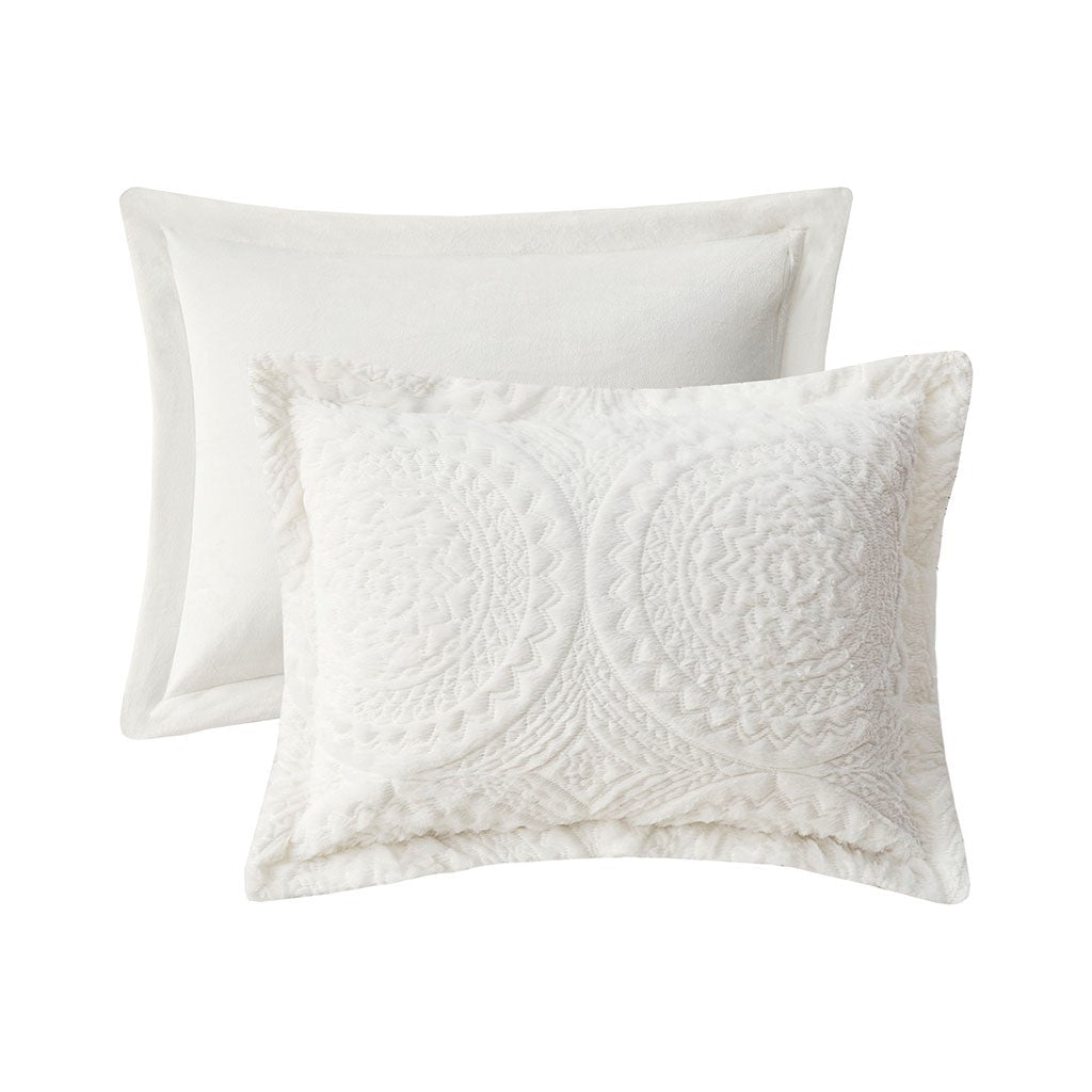Embroidered medallion faux fur ultra plush comforter mini set - king - Tuesday Morning - Quilts & Comforters
