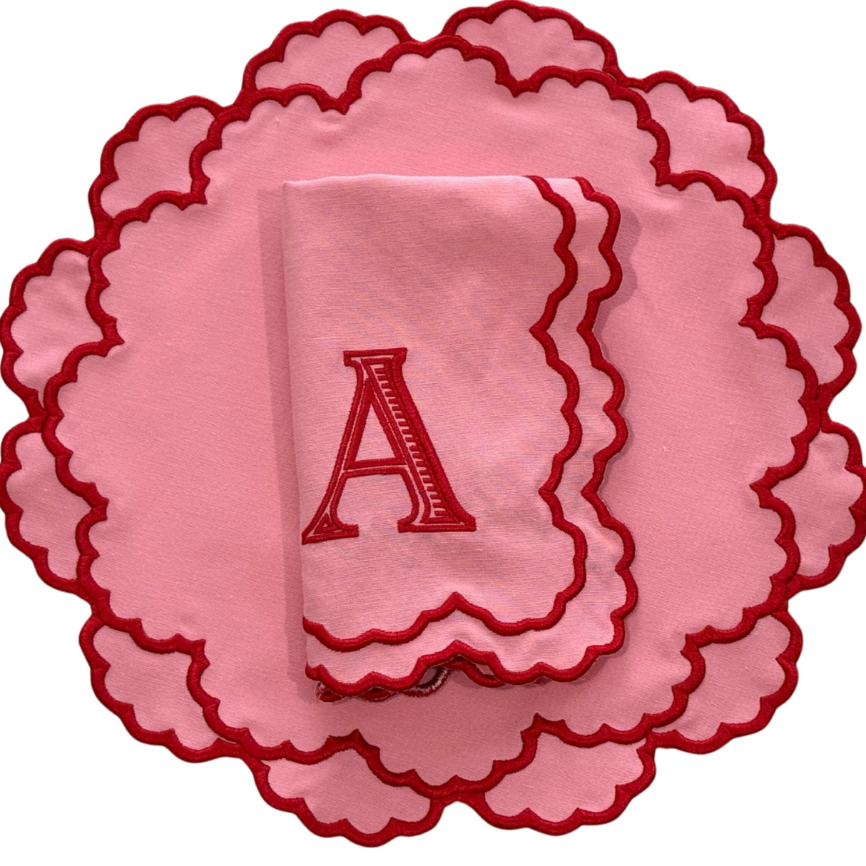 CRESSIDA PINK ROUND FABRIC PLACEMAT & NAPKIN SET