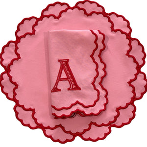 CRESSIDA PINK ROUND FABRIC PLACEMAT & NAPKIN SET