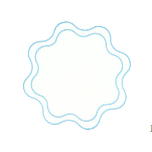 Haven White Wavy Edge Blue Trim Faux Leather Placemats