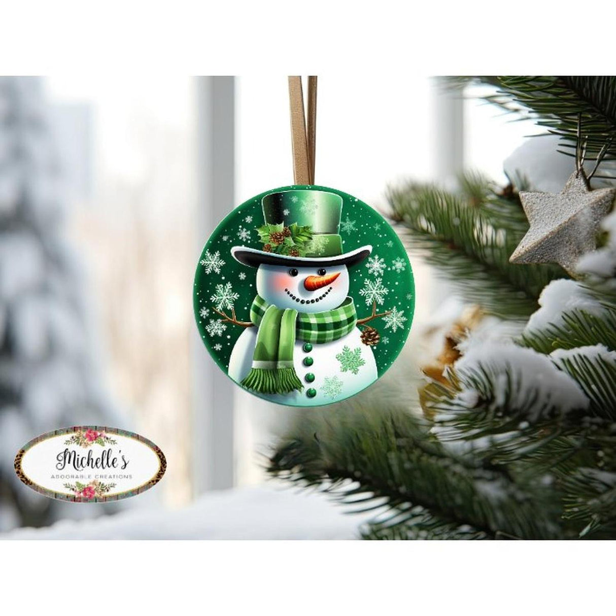 Emerald Green Snowman Round Sign - Wreath Enhancement
