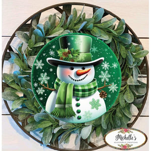 Emerald Green Snowman Round Sign - Wreath Enhancement