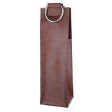 Brown-faux-leather-single-bottle-wine-tote-by-viski®-Wine-Bottle-Holders
