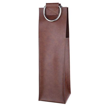 Brown-faux-leather-single-bottle-wine-tote-by-viski®-Wine-Bottle-Holders