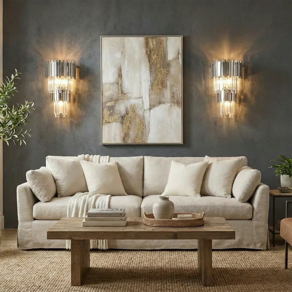 Art Deco Crystal Wall Sconce Gold Chrome – Empire Style E12 Dimmable Wall Light