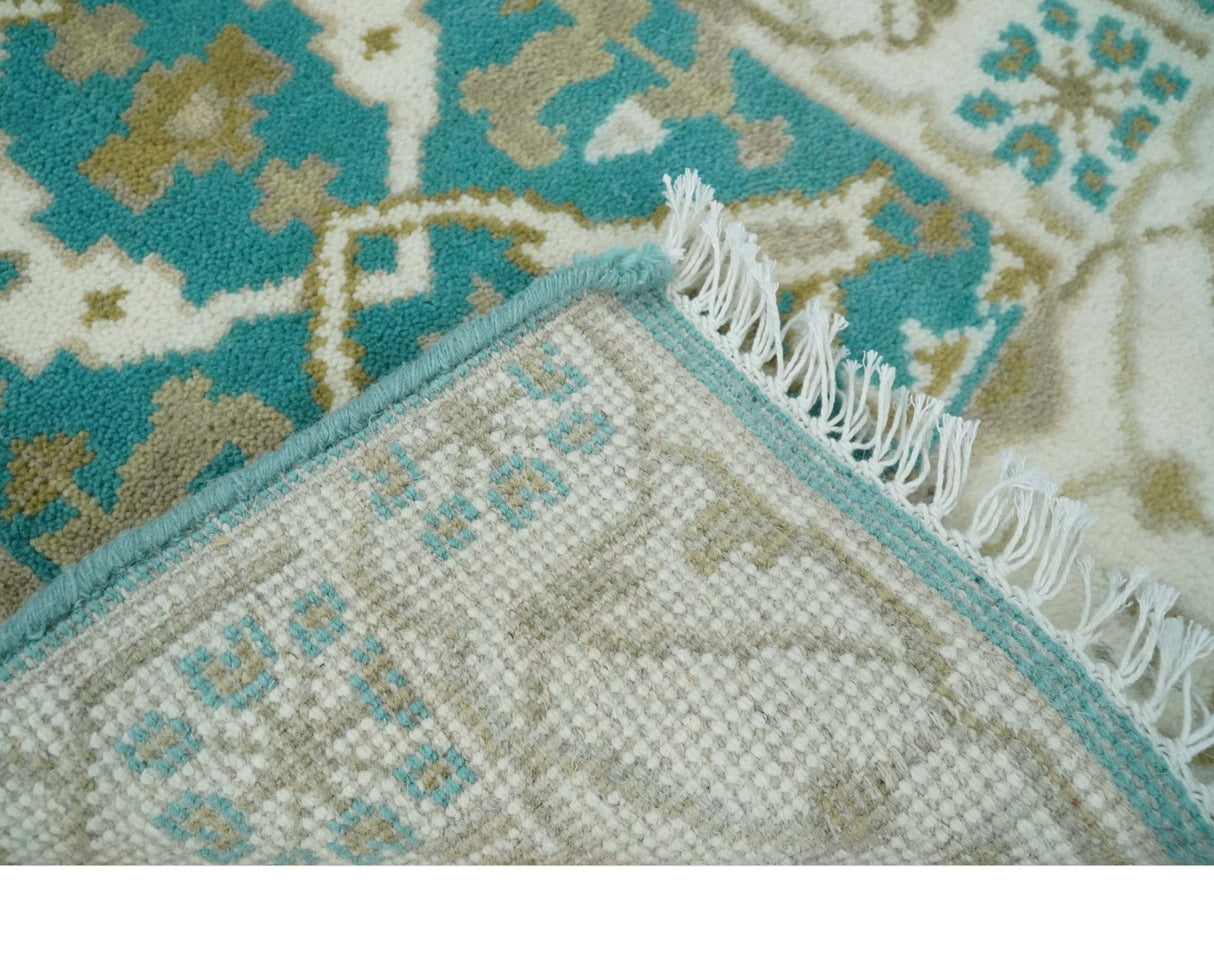 Entryway 2x3 Blue and Ivory Hand Knotted Oriental Oushak  Wool Area Rug