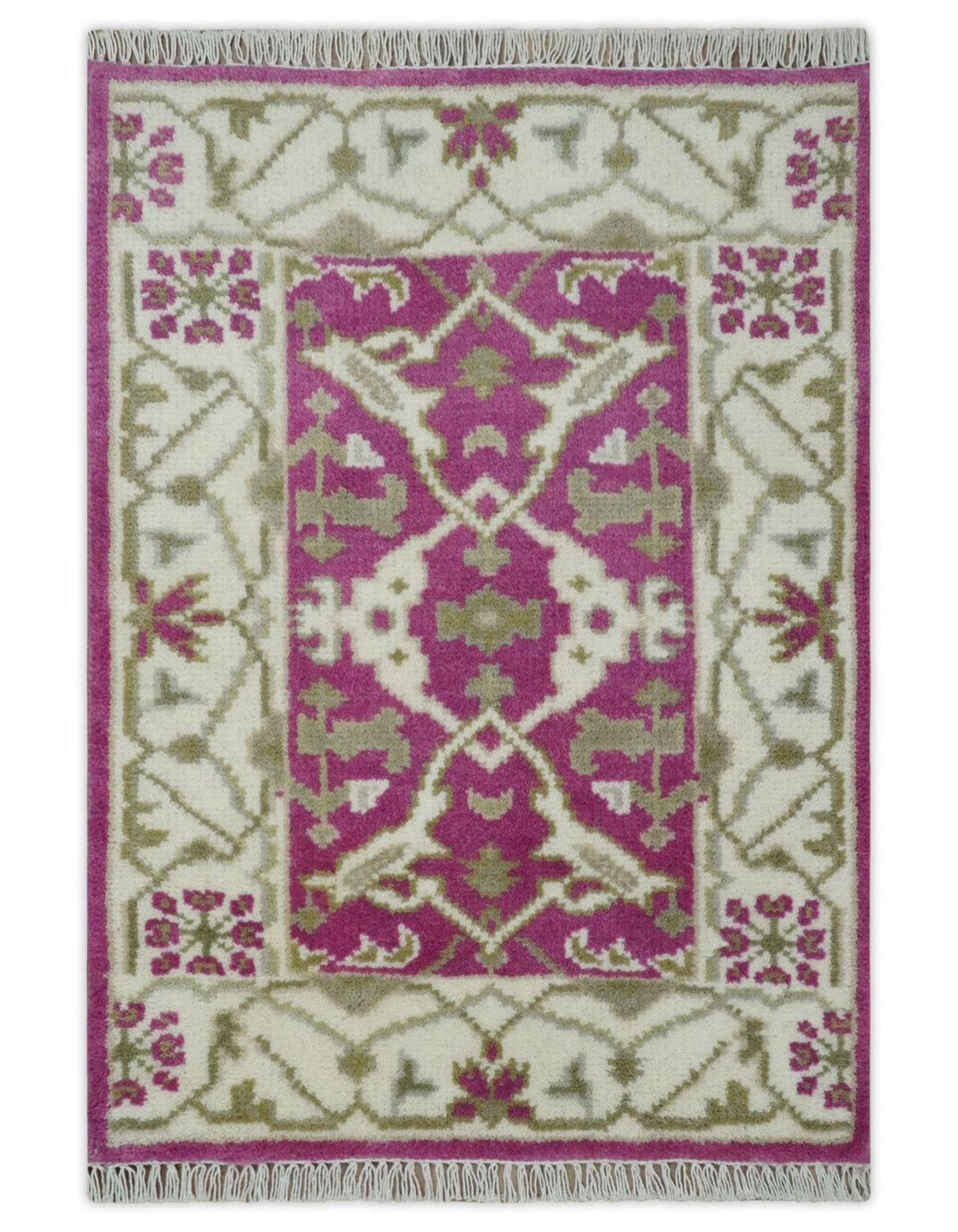 Entryway 2x3 Pink and Ivory Hand Knotted Oriental Oushak  Wool Area Rug