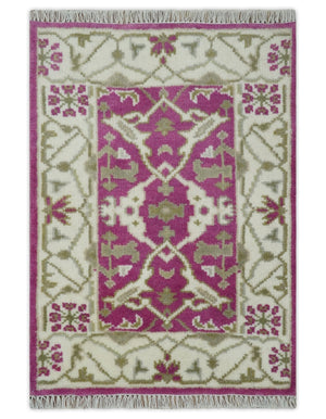 Entryway 2x3 Pink and Ivory Hand Knotted Oriental Oushak  Wool Area Rug