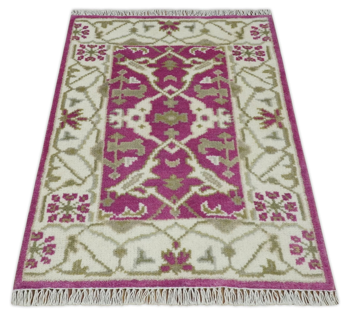 Entryway 2x3 Pink and Ivory Hand Knotted Oriental Oushak  Wool Area Rug