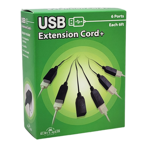 6 Port USB Extension Cord with 2 Amp Power Plug - Black