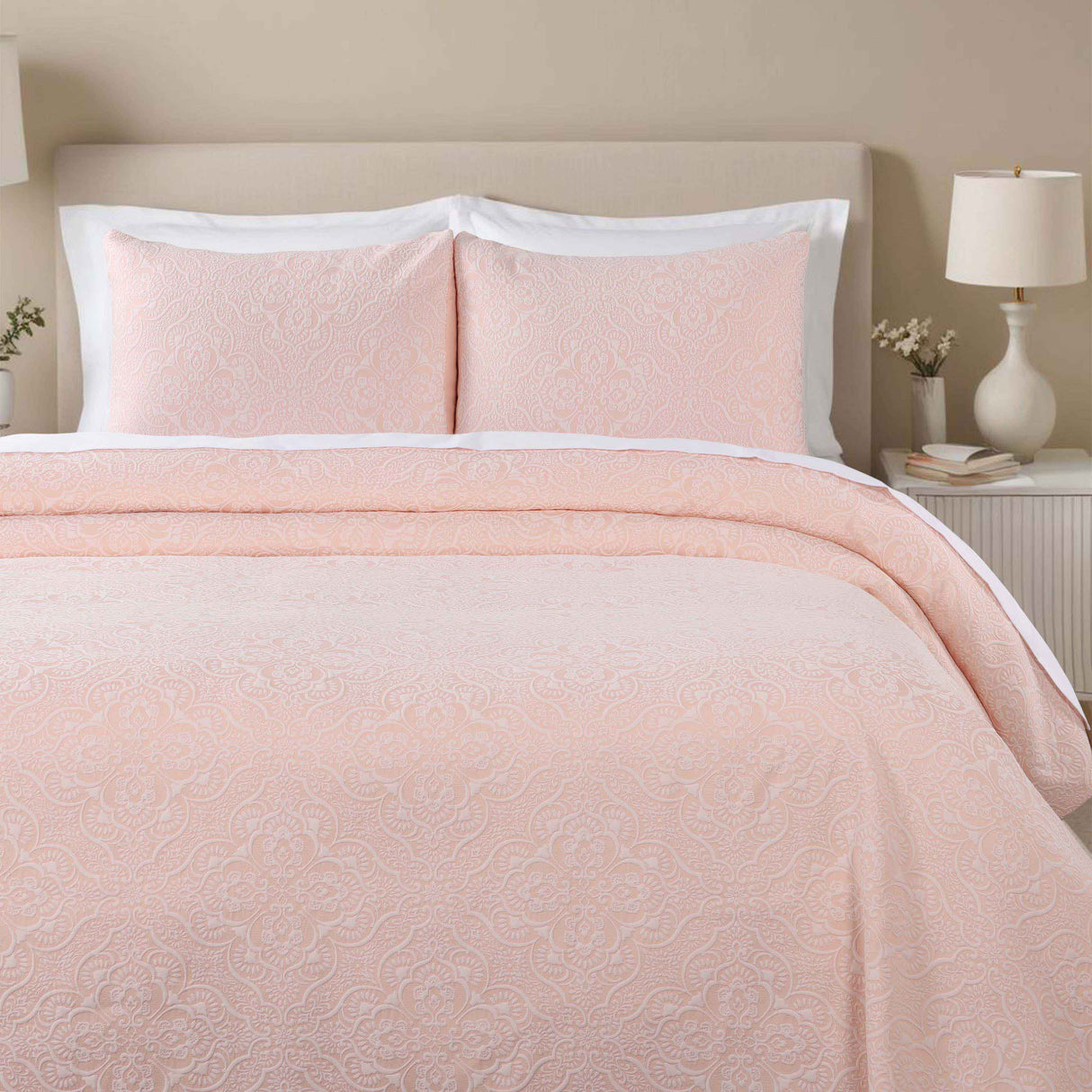 Enzy Medium Weight Floral Matelasse 3 Piece Bedspread Pillow Sham Set - Bedspread by Superior Brand