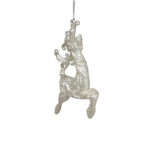 Silver Glittered Reindeer Ornament -  Leaping