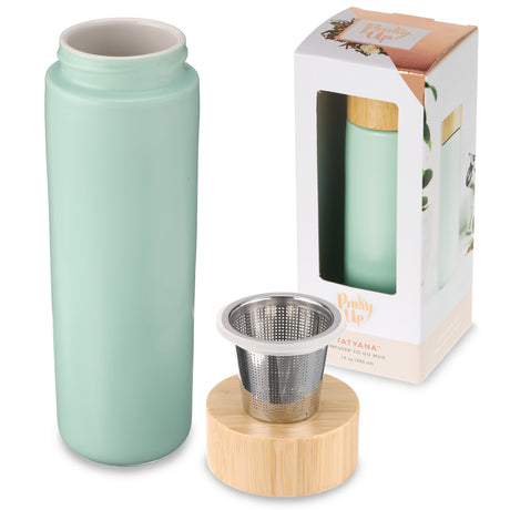 Tatyana ceramic to-go infuser mug in turquoise by pinky up