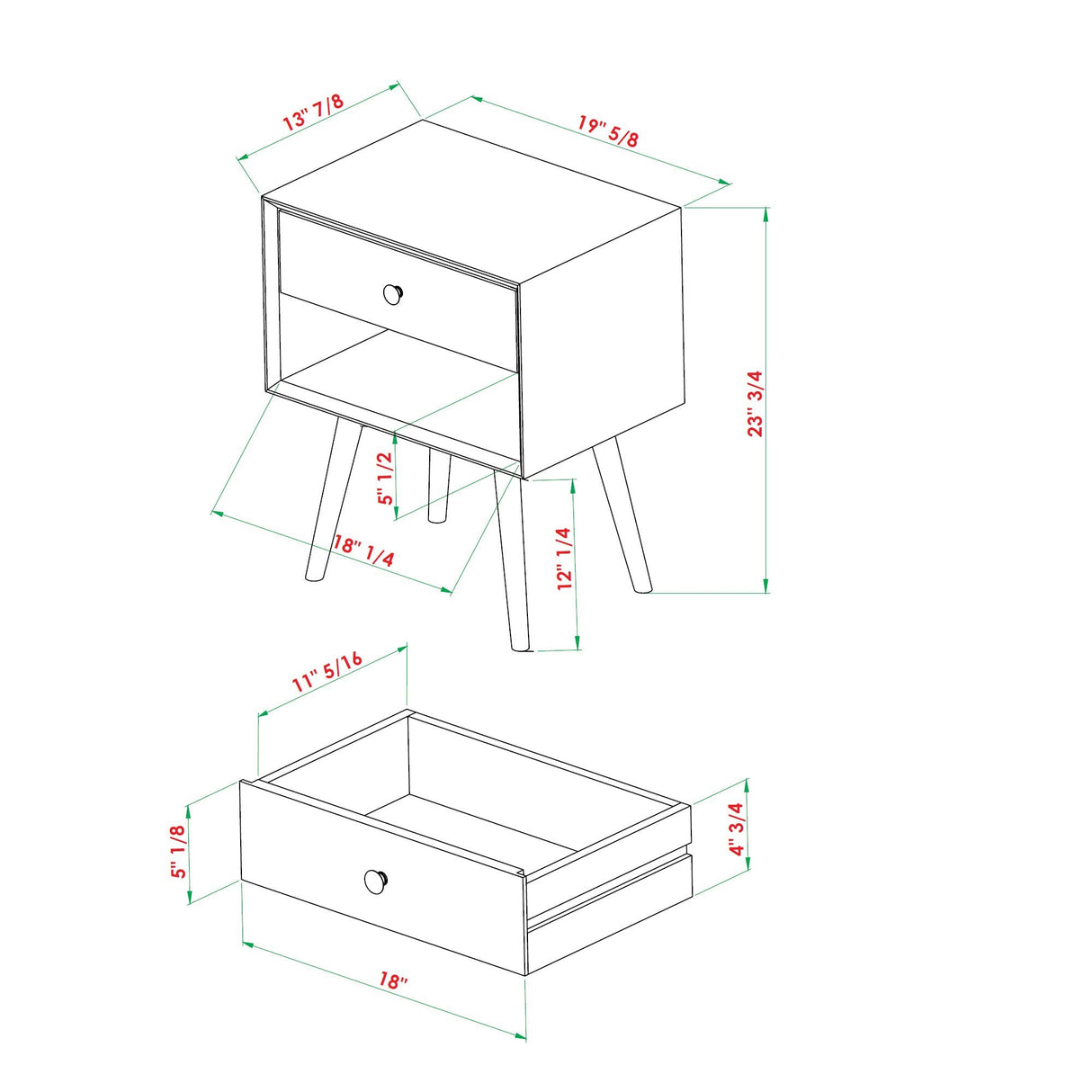 Etherealify Single-Drawer Solid Wood Nightstand - Nightstands