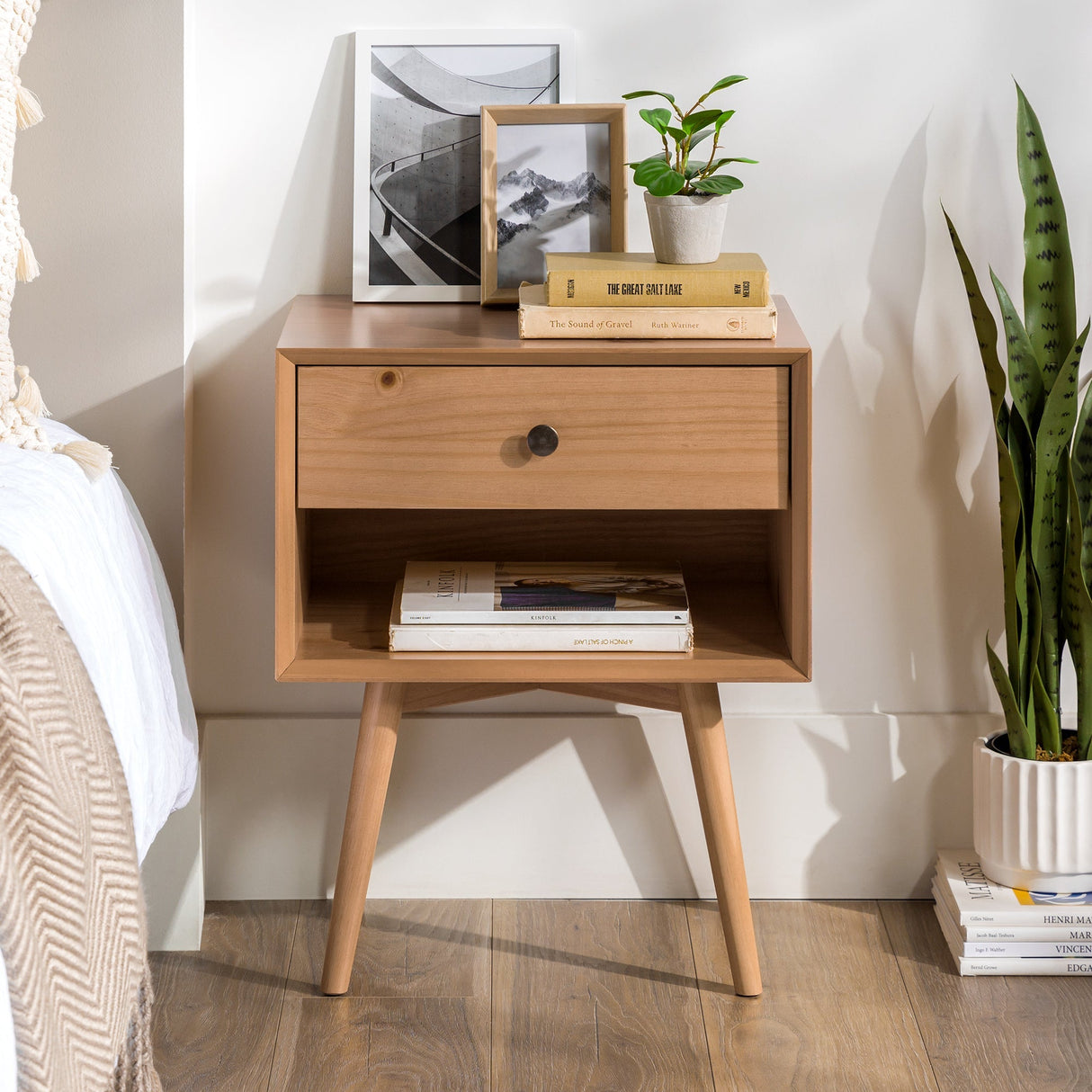 Etherealify Single-Drawer Solid Wood Nightstand - Nightstands