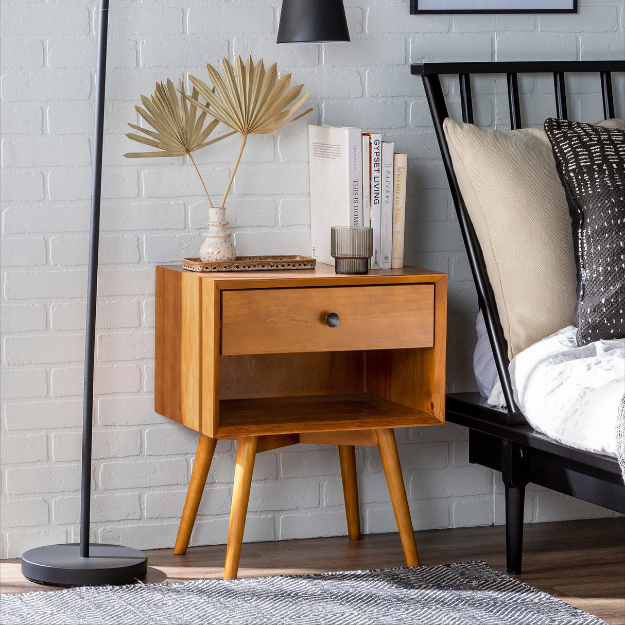 Etherealify Single-Drawer Solid Wood Nightstand - Nightstands