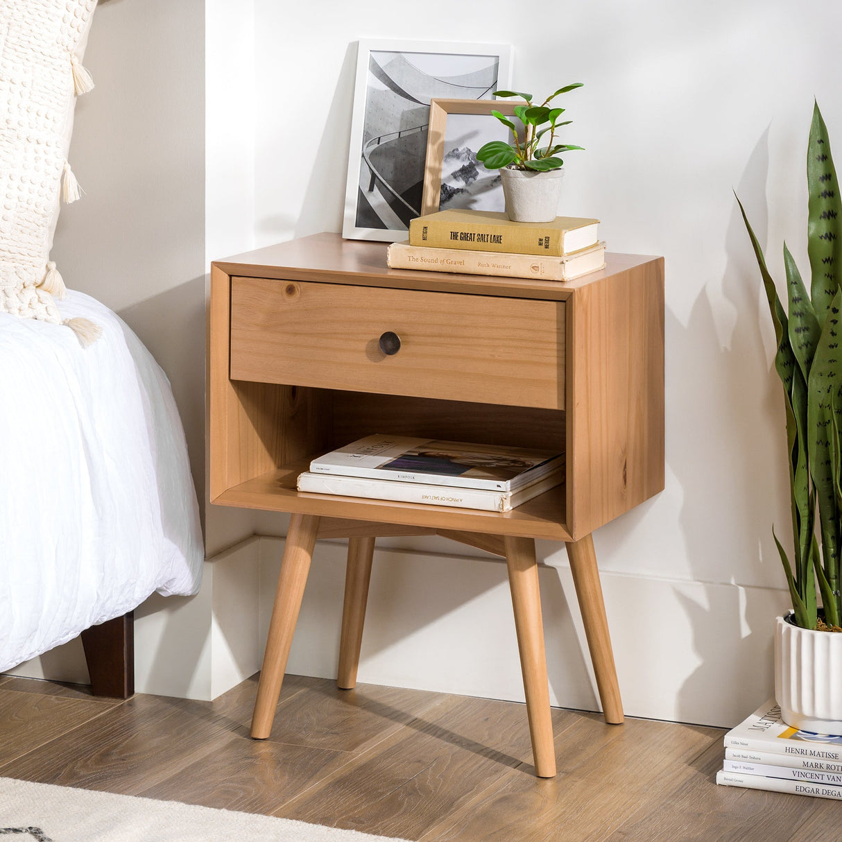 Etherealify Single-Drawer Solid Wood Nightstand - Nightstands