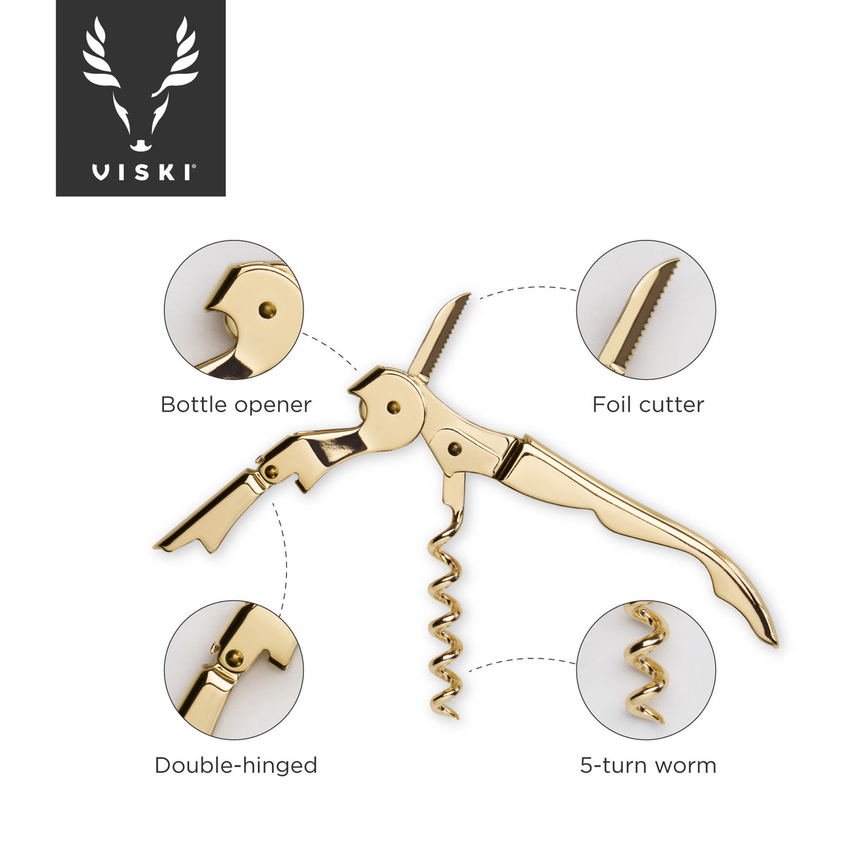 Belmont 24k signature double-hinged corkscrew in gold viski®
