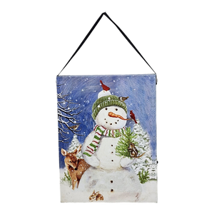 Fiber Optic Lighted Canvas Art - Woodland Snowman