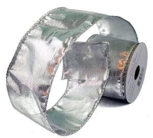 Wire Edged Printed Silver Ribbon - Solid
