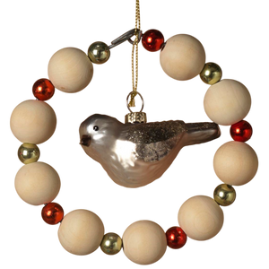 Beaded Chain Ornament with Chickadee