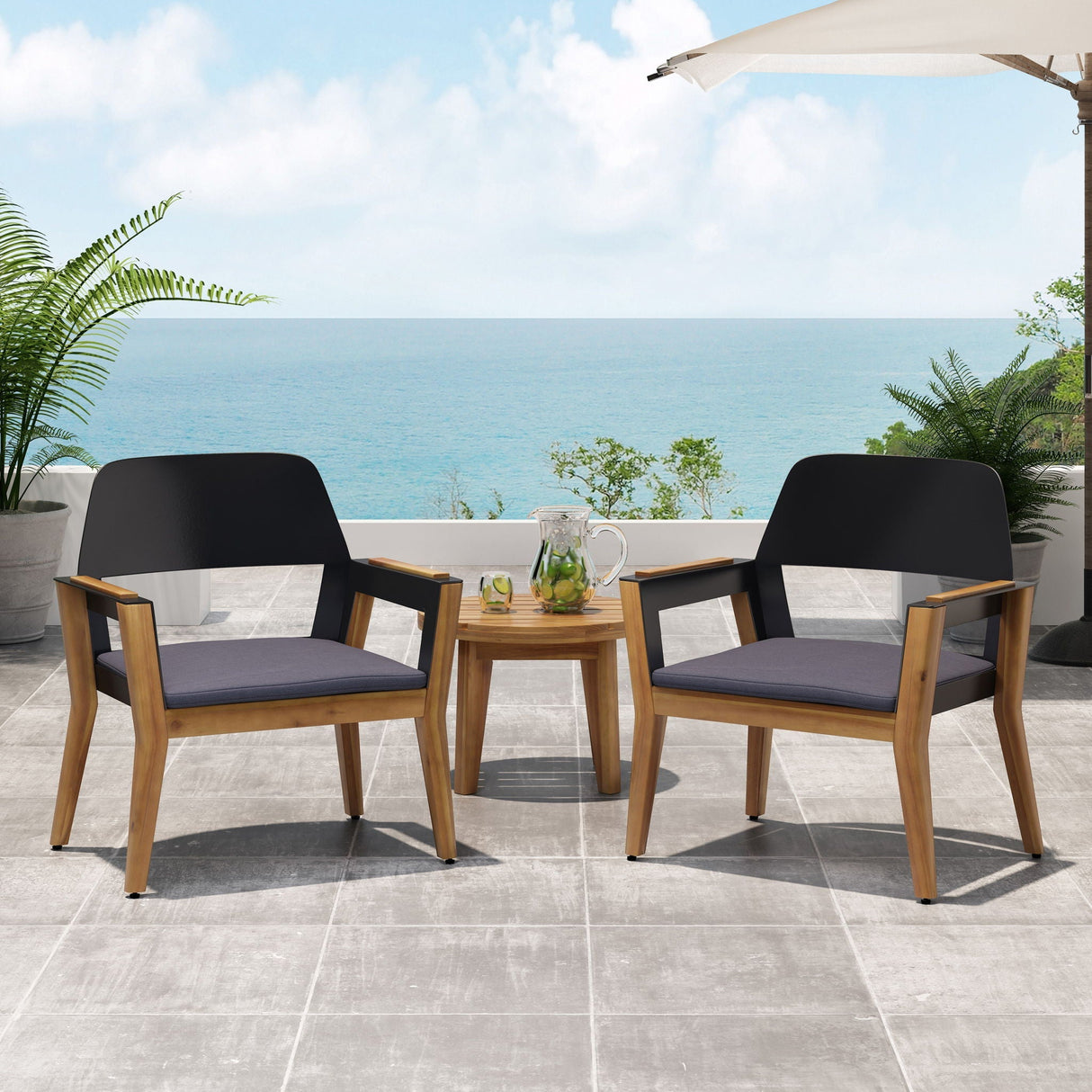 Soho - Transitional Style Outdoor Club Chair (Set of 2) With Cushions - Teak