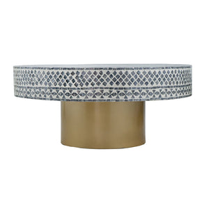 35x35x16' Unique Gray Black Ivory Capiz Coffee Table with Gold Pedestal Base