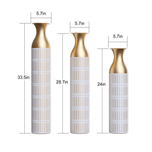 Floor Metal Vases Set of 3 - White with Gold Accents