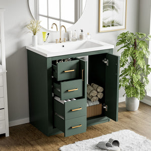 Ceramic Sink Combo, Freestanding Vanity Set With 3 Drawers & Soft Closing Doors